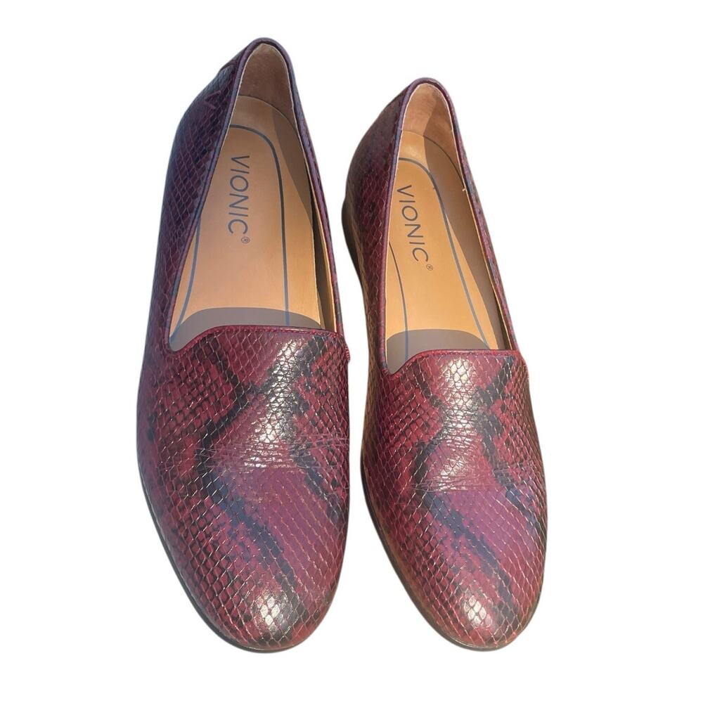 VIONIC Willa Boa Red Snakeskin Leather Slip-On Loafers Flats Comfort Shoe - Picture 5 of 16
